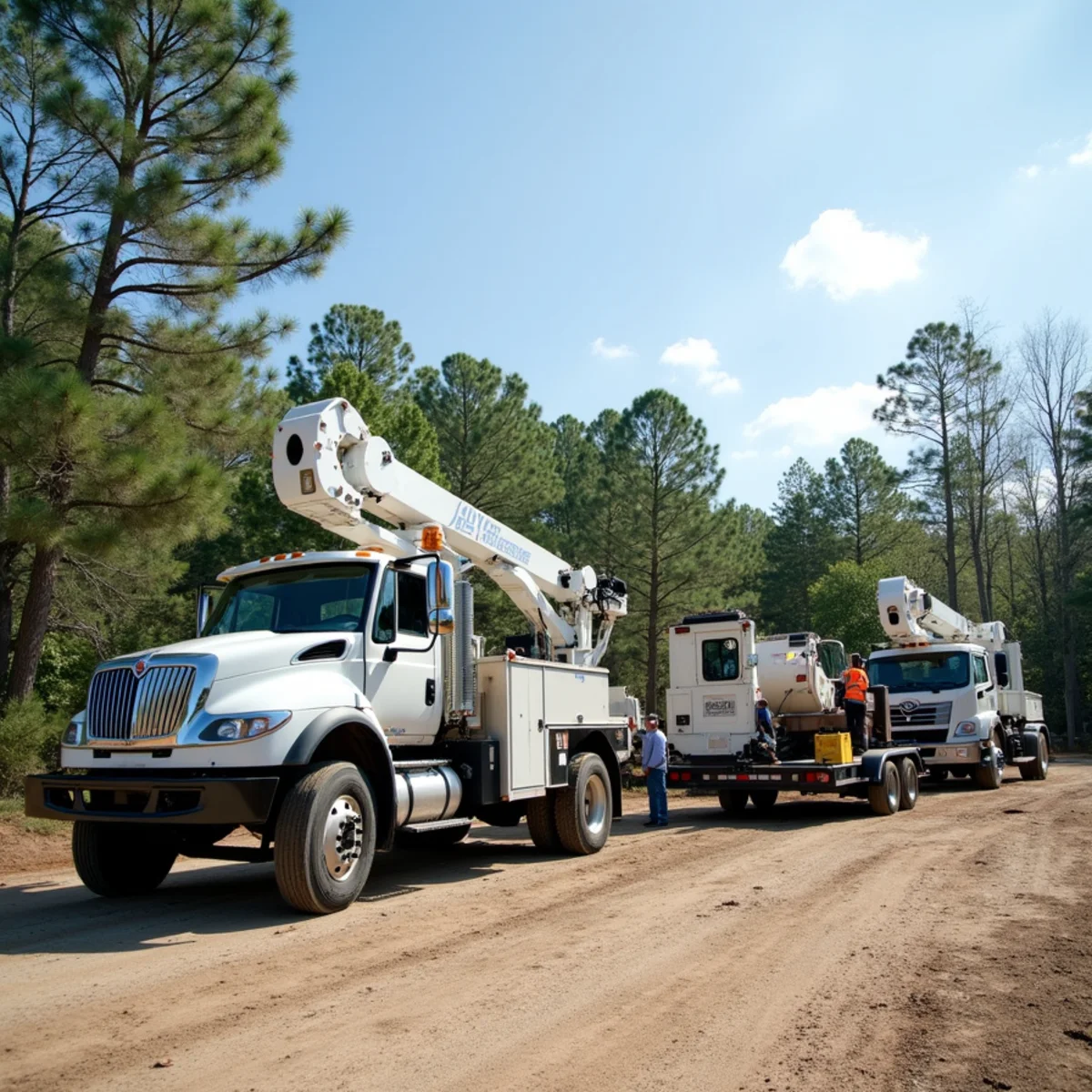 Joe's Tree Care modern bucket truck, crane rigging, and commercial chipper fleet in Rowan County NC